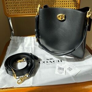 Coach Pebble Willow Bucket Bag in Brass/Black